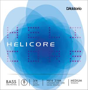 D'Addario Helicore Orchestral Bass Single Low B String, 3/4 Scale, Medium Tension