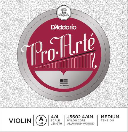 D'Addario Pro-Arte Violin Single A String, 4/4 Scale, Medium Tension