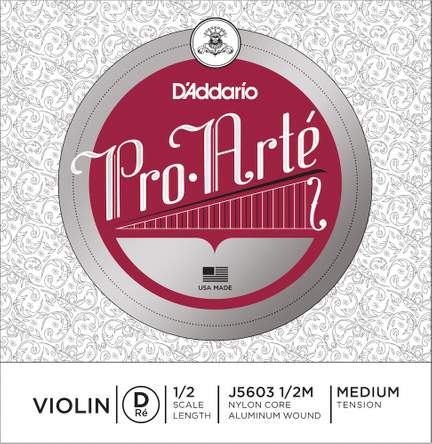 D'Addario Pro-Arte Violin Single D String, 1/2 Scale, Medium Tension