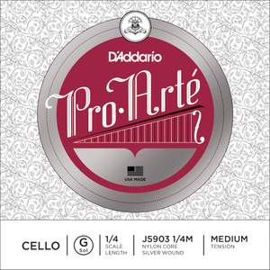D'Addario Pro-Arte Cello Single G String, 1/4 Scale, Medium Tension
