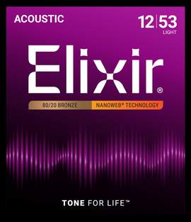 Elixir 80/20 Bronze Acoustic Guitar Strings Nanoweb Light (.012-.053)
