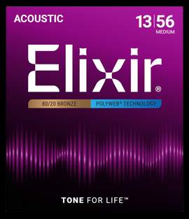 Elixir 80/20 Bronze Acoustic Guitar Strings Polyweb Medium (.013-.056)