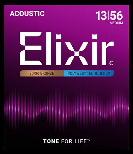 Elixir 80/20 Bronze Acoustic Guitar Strings Polyweb Medium (.013-.056)
