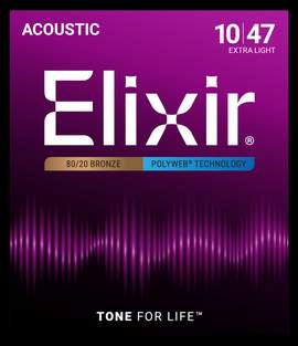 Elixir 80/20 Bronze Acoustic Guitar Strings Polyweb Extra Light (.010-.047)