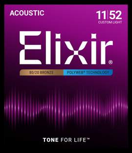 Elixir 80/20 Bronze Acoustic Guitar Strings Polyweb Custom Light (.011-.052)