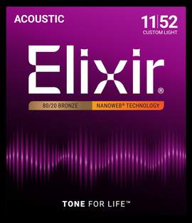 Elixir 80/20 Bronze Acoustic Guitar Strings Nanoweb Custom Light (.011-.052)