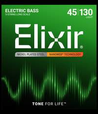 Elixir Nickel Plated Steel 5-String Bass Strings Nanoweb Long Scale, Light (.045-.130)
