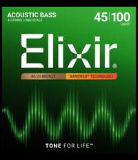 Elixir 80/20 Bronze Acoustic 4-String Bass Strings Nanoweb Long Scale, Light (.045-.100)