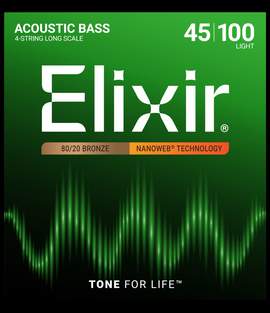 Elixir 80/20 Bronze Acoustic 4-String Bass Strings Nanoweb Long Scale, Light (.045-.100)