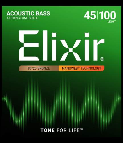 Elixir 80/20 Bronze Acoustic 4-String Bass Strings Nanoweb Long Scale, Light (.045-.100)