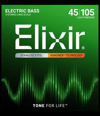 Elixir Stainless Steel 4-String Bass Strings Nanoweb Long Scale, Light/Medium (.045-.105)
