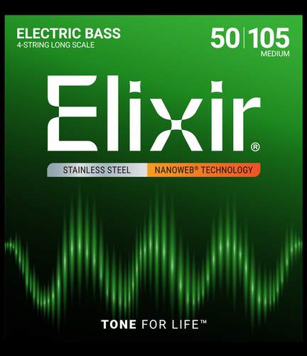 Elixir Stainless Steel 4-String Bass Strings Nanoweb Long Scale, Medium (.050-.105)