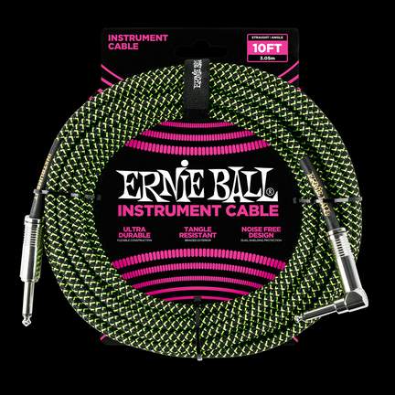 Ernie Ball 10' Braided Strt/angle Cable - Blk/grn