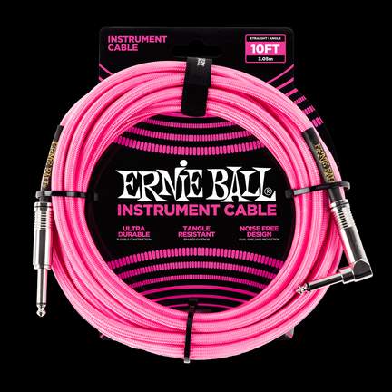 Ernie Ball 10' Braided Strt/angle Cable - Pink