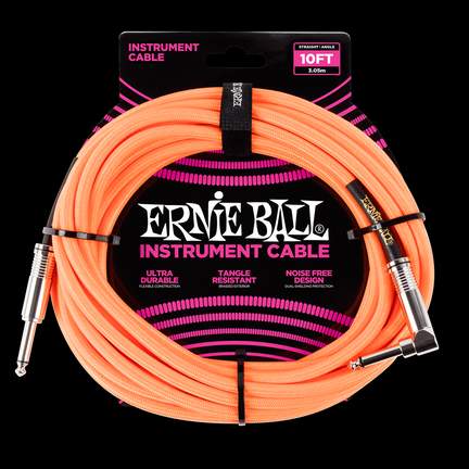Ernie Ball 10' Braided Strt/angle Cable - Orange