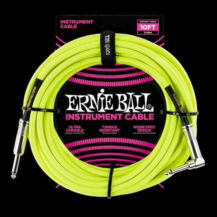 Ernie Ball 10' Braided Strt/angle Cable Yellow
