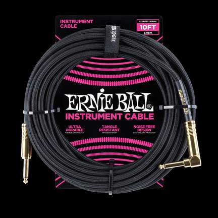 Ernie Ball 10' Braided Strt/angle Cable - Blk (gld)