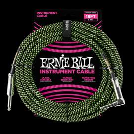 Ernie Ball 18' Braided Strt /angle Cable - Blk/grn