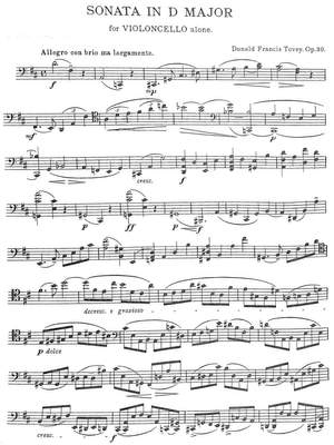 Tovey, Donald Francis: Sonata in D major op. 30 for cello solo
