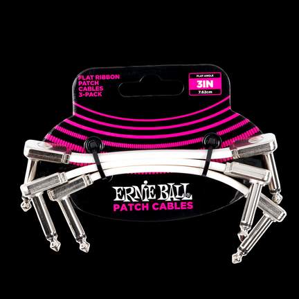 Ernie Ball 3" Flat Ribbon Patch Cable 3-pack - White
