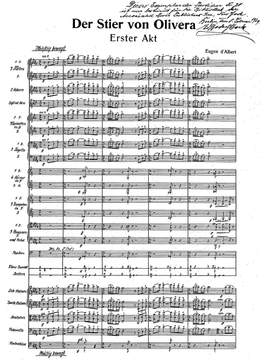 Albert, Eugen d': Der Stier von Olivera (full opera score with German libretto)