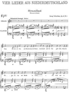 Vollerthun, Georg: Lieder aus Niederdeutschland nach Texten von Hermann Allmers op.27 for medium voice and piano (2 Copies)