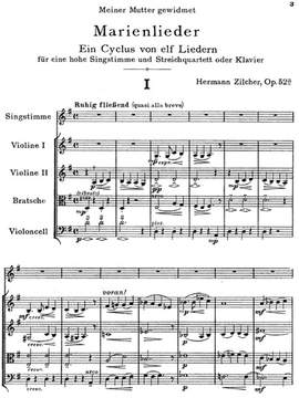 Zilcher, Hermann: Marienlieder. Ein Zyklus von elf Liedern op. 52a for (high) voice, two violins, viola and cello (Set Score & Piano Score & 4 Parts)
