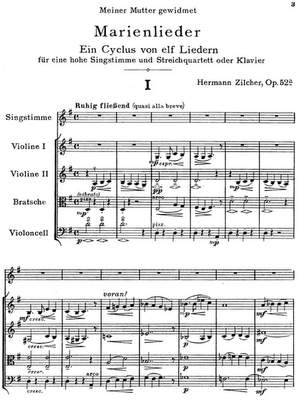 Zilcher, Hermann: Marienlieder. Ein Zyklus von elf Liedern op. 52a for (high) voice, two violins, viola and cello (Set Score & Piano Score & 4 Parts)
