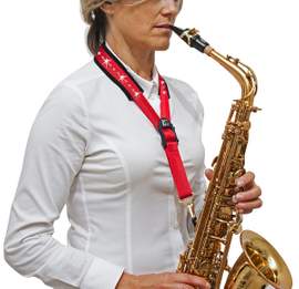 BG Saxophone 'Comfort' Neck Strap - Cotton Padded Metal coated Snap Hook Alto/ Tenor Saxophone- Red