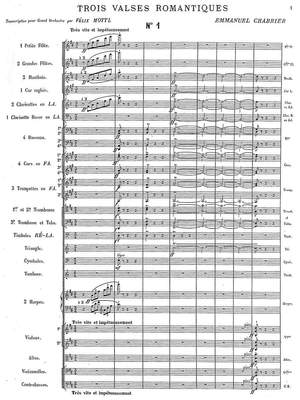 Chabrier, Emmanuel / orch. Mottl, Felix: Trois Valses romantiques pour orchestre