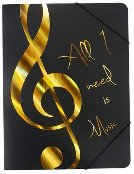 Elastic folder ''All I need is Music'' golden A4
