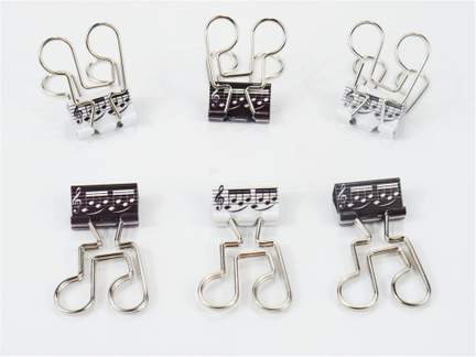 Binder Clip quaver black/white 6 pcs