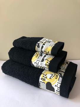 Handtuchset schwarz, 3 Handtücher, Jazz