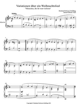 Schwarz-Schilling, Reinhard: Drei frühe Klavierstücke (Allegretto Grazioso; Menuett im doppelten Kontrapunkt; Variationen über ein Weihnachtslied)