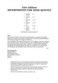 Addison, John: Divertimento For Wind Quintet (Score)