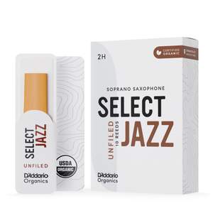 D'Addario Organic Select Jazz Unfiled Soprano Saxophone Reeds, Strength 2 Hard, 10-pack