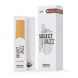 D'Addario Organic Select Jazz Unfiled Tenor Saxophone Reeds, Strength 3 Medium, 5-pack