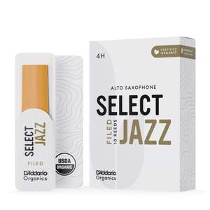 D'Addario Organic Select Jazz Filed Alto Saxophone Reeds, Strength 4 Hard, 10-pack