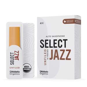 D'Addario Organic Select Jazz Unfiled Alto Saxophone Reeds, Strength 4 Hard, 10-pack