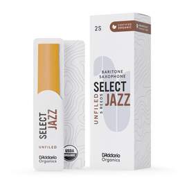 D'Addario Organic Select Jazz Unfiled Baritone Saxophone Reeds, Strength 2 Soft, 5-pack