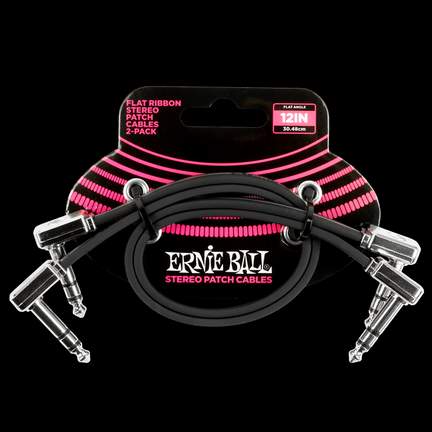 Ernie Ball 12" Flat Ribbon Stereo Patch Cable Black 2 Pack