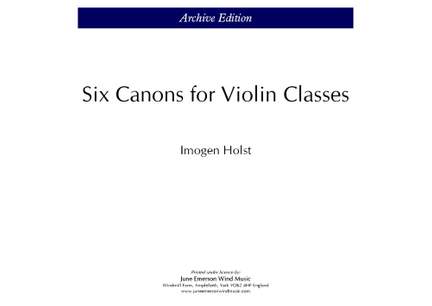Holst, Imogen: Six Canons For Violin Classes