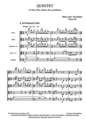 Mathias, William: Quintet Op.22 (Score)