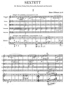 Pfitzner, Hans: Sextet for piano, violin, viola, violoncello, double bass and clarinet Op. 55