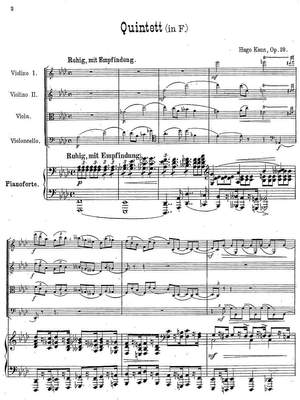 Kaun, Hugo: Quintet for Pianoforte , 2 Violins, Viola and Violoncello Op. 39