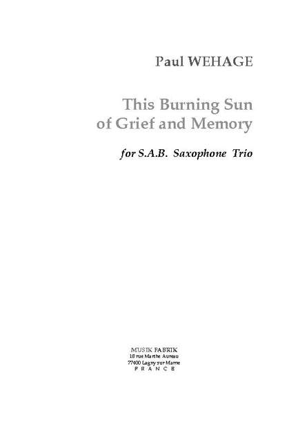 Paul Wehage: This Burning Sun of Grief et Memory...