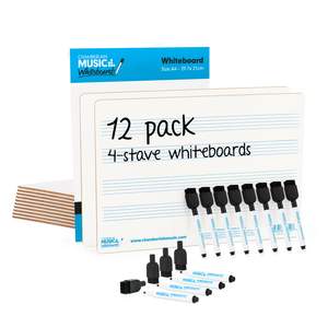 Chamberlain Music A4 mini dry-wipe music whiteboard 4 staves - 12 pack