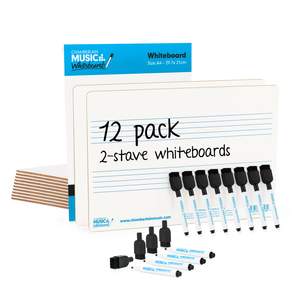 Chamberlain Music A4 mini dry-wipe music whiteboard, printed - 12 pack