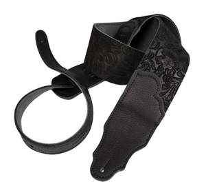 Franklin 2.5" Embossed Suede Guitar Strap - Black with Black Stitching
