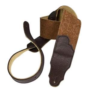 Franklin 2.5" Embossed Suede Guitar Strap - Caramel with Chocolate Stitching